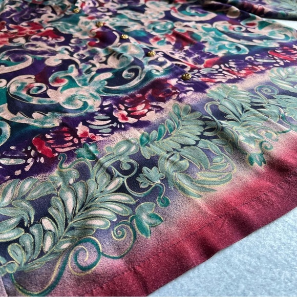 Women’s Sz 16 Vintage Paisley Print Blouse Button Up V-Neck - Picture 2 of 14